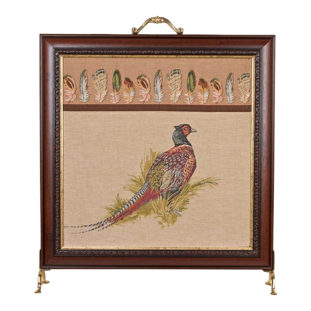 Pheasant & Feathers Tapestry Firescreen For Sale