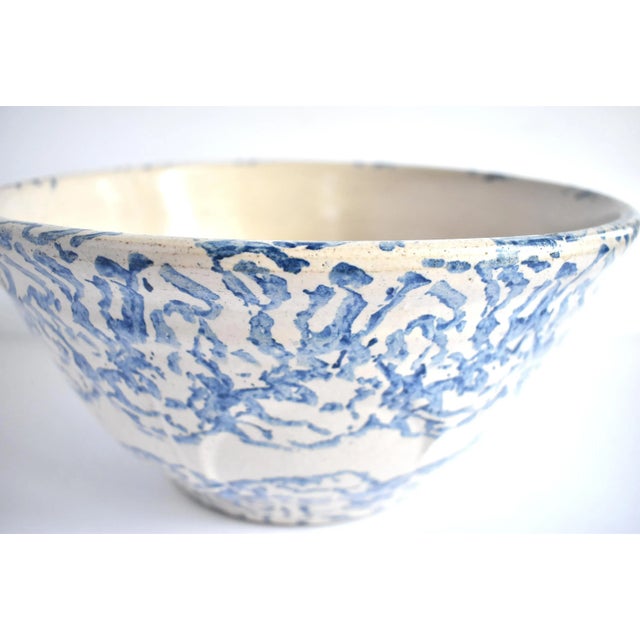 Antique Large 19th-Century Blue and White Spongeware Bowl For Sale - Image 4 of 10