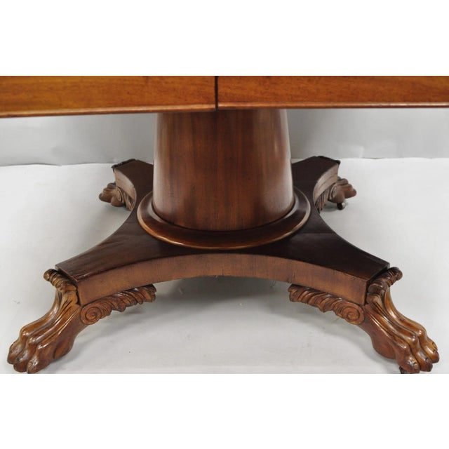 Antique American Empire 54" Square Mahogany Paw Foot Pedestal Base Dining Table For Sale - Image 16 of 18
