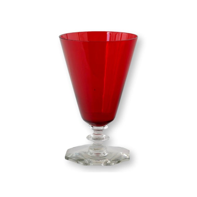 Ruby Red Octagon-Base Stemware, Set of 8 For Sale - Image 4 of 5