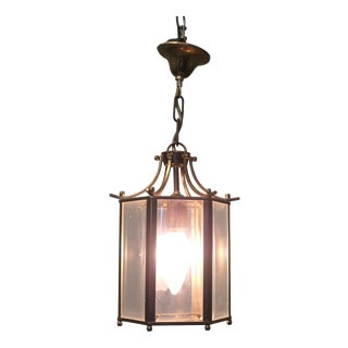 French Brass and Glass Hall Lantern, 1920 For Sale