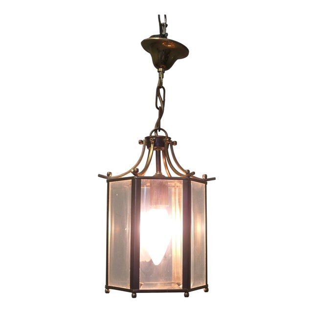 French Brass and Glass Hall Lantern, 1920 For Sale