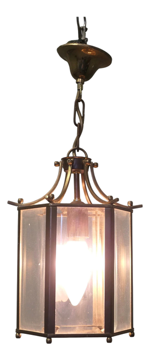 French Brass and Glass Hall Lantern, 1920