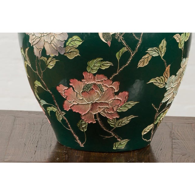 Vintage Chinese Handcrafted Green Vase with Incised Floral and Butterfly Decor For Sale - Image 9 of 11