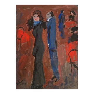 Bruno Paoli "The Courtship" Original Italian Modern Figurative Genre Scene, 20th Century Florence Italy Fine Art Painting, Oil on Canvas, 27x23" For Sale