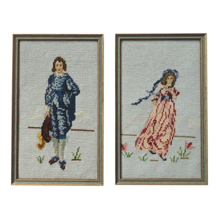 Needlepoint Blue Boy & Pinkie - A Pair For Sale