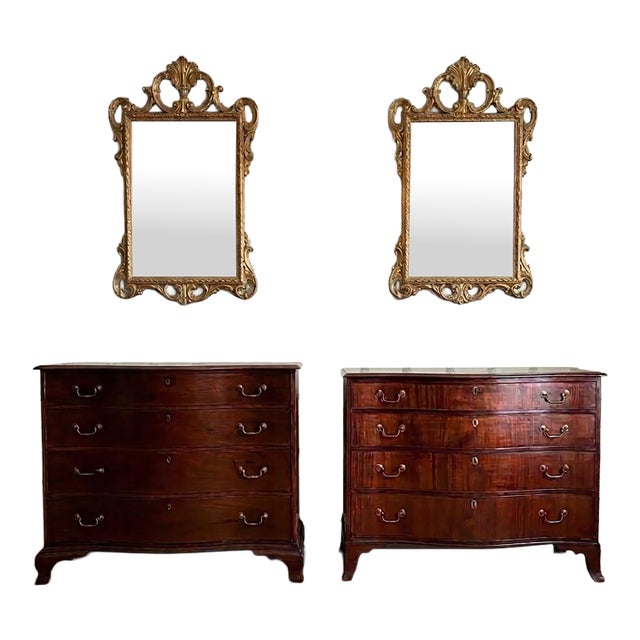 Matched Pair of Georgian Oxbow Front Chests, Mahogany, One Signed Joseph Rawson of Providence, Circa 1790-1810 For Sale