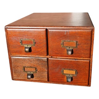 Antique 1920s Quarter Sawn Oak 4-Drawer Desktop File Cabinet For Sale