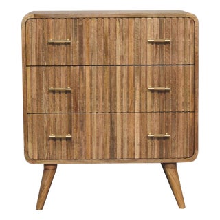 Oak-Tone Mango Wood 3-Drawer Dresser With Brass T-Bar Handles For Sale