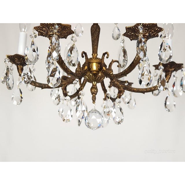 Antique 6 Arm 6 Light Svelte Shimmering Brass Cut Lead Glass Crystal Chandelier For Sale - Image 10 of 11