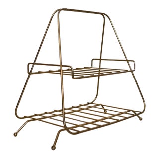 1950's Mid-Century Modern Atomic Brass Magazine Rack For Sale