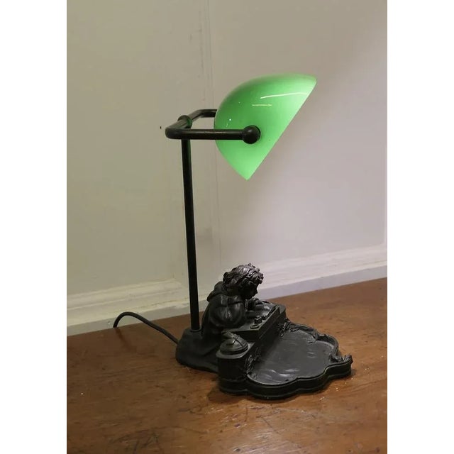 1960s Green Glass Bankers Desk Lamp, 1960s For Sale - Image 5 of 8