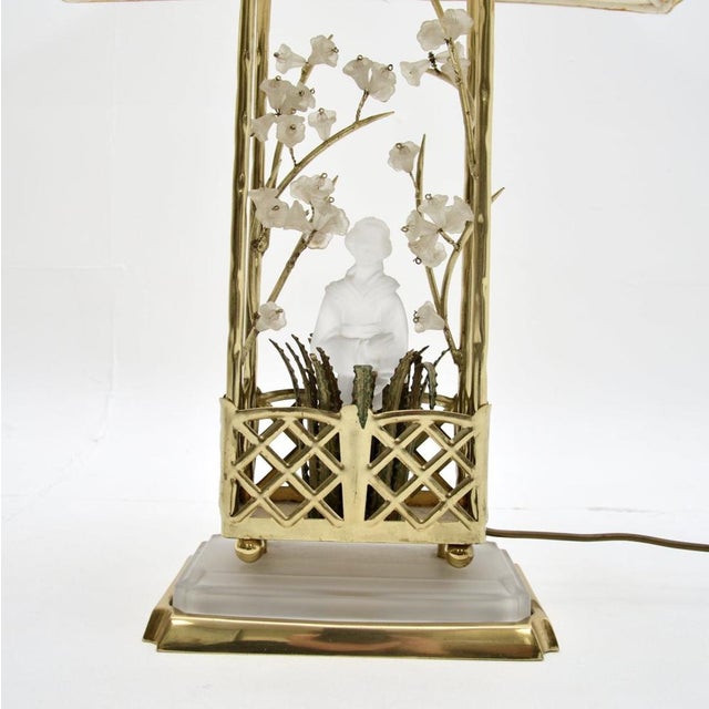 French Brass and Opaline Glass Table Lamps attributed to Maison Baguès, 1970s, Set of 2 For Sale - Image 6 of 12