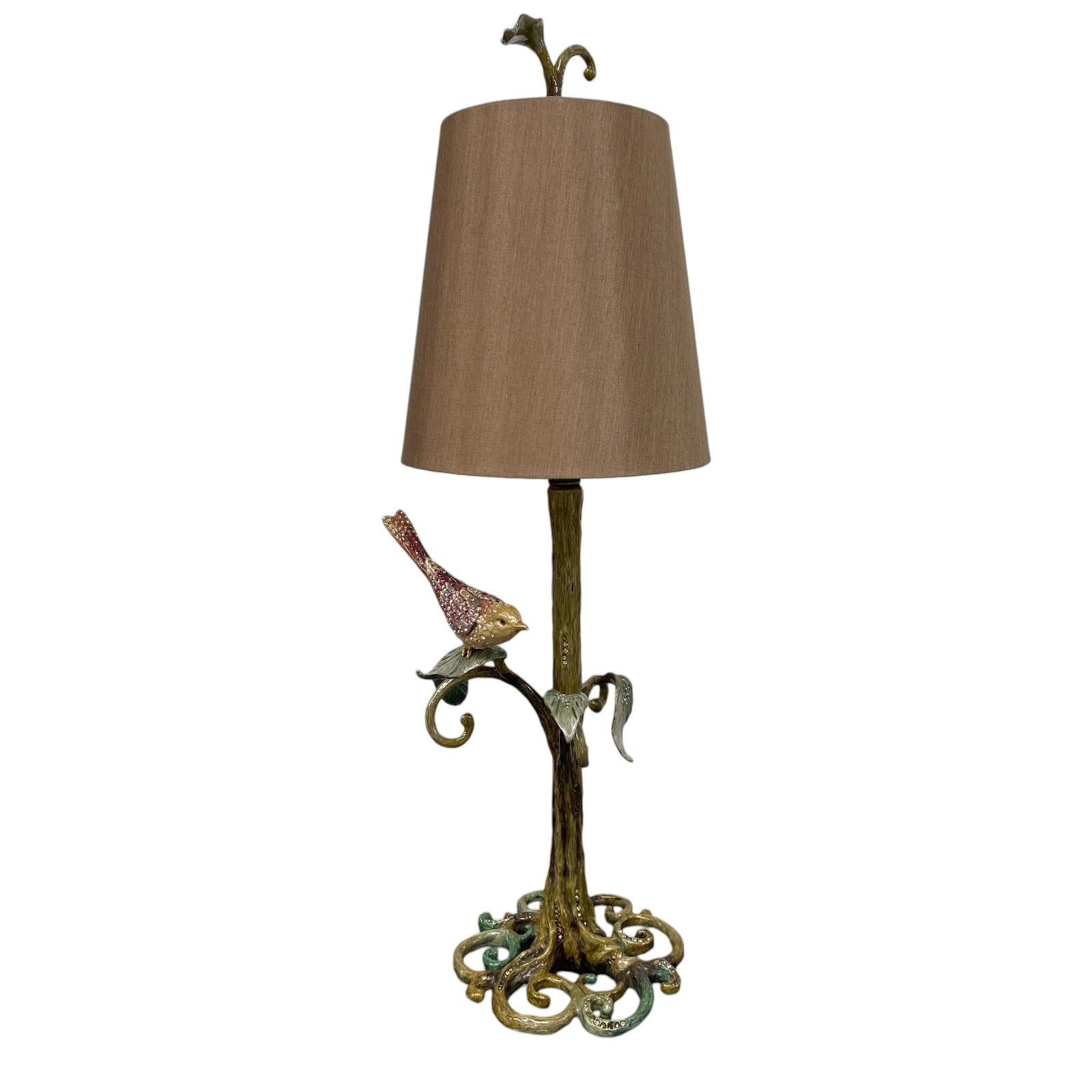 2007 Jay Strongwater Swarovski Crystal Enamel Bird Lamp, Signed