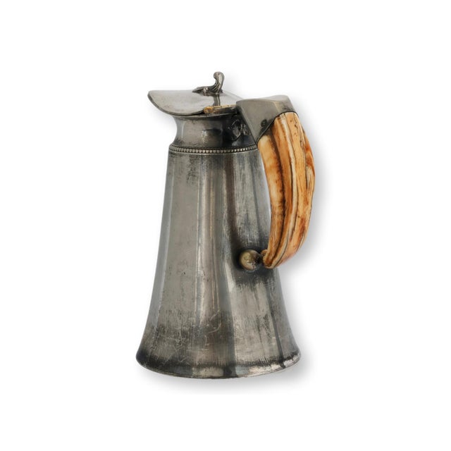 English Antique English Silverplate Ale Pitcher W/Stag Horn Handle For Sale - Image 3 of 7