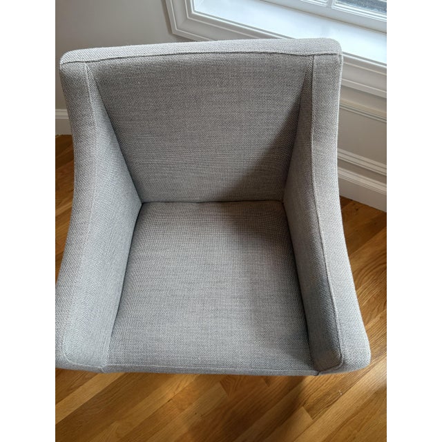 Wood Practically New Set of 4 Pottery Barn Slope Arm Dining Chairs Gray W/ Seadrift Legs For Sale - Image 7 of 8