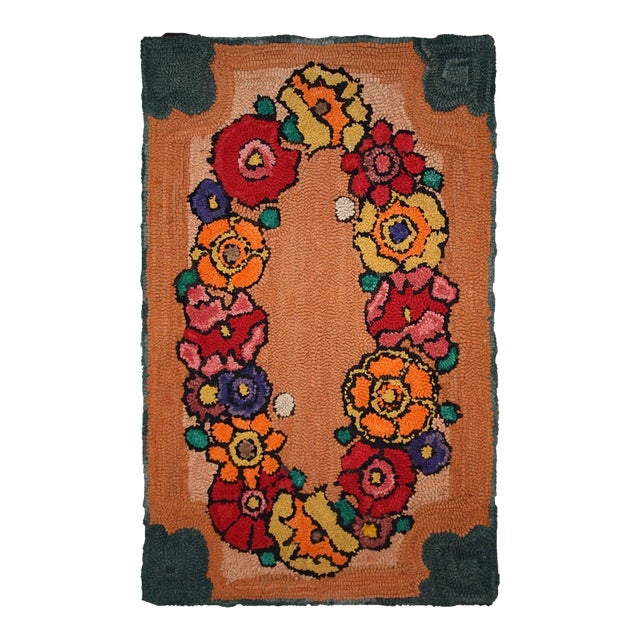 1940s Handmade Vintage American Hooked Rug 2' X 3' For Sale
