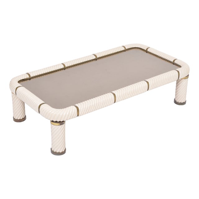 Large White Ceramic and Brass Coffee Table by Tommaso Barbi, 1970s For Sale