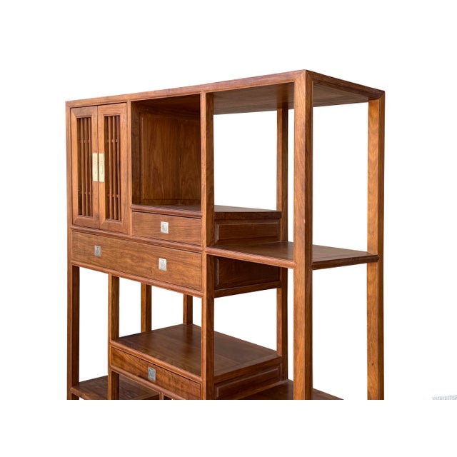 Sienna Asian Asian Inspired Asymmetrical Light Brown Shelving Display Cabinet Divider Inspired Asymmetrical Light Brown Shelving Display Cabinet Divider For Sale - Image 8 of 12