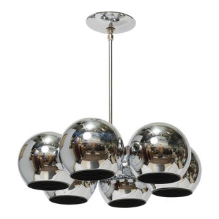 Circular Chrome Chandelier With Six Globular Shades For Sale
