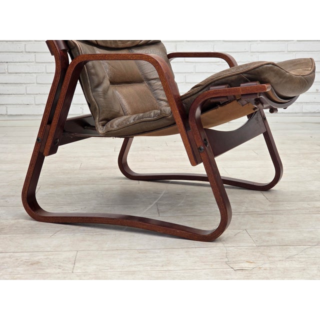 1970s Norwegian Lounge Chair in Brown Furniture Leather, 1970s For Sale - Image 5 of 18