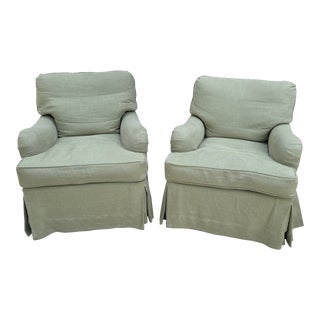 George Smith Slipcovered Club Chairs With Swivel Base - Pair For Sale