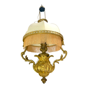 Large Antique 1800's Ornate Louis XVI Dore Bronze Electric Oil Lamp Chandelier