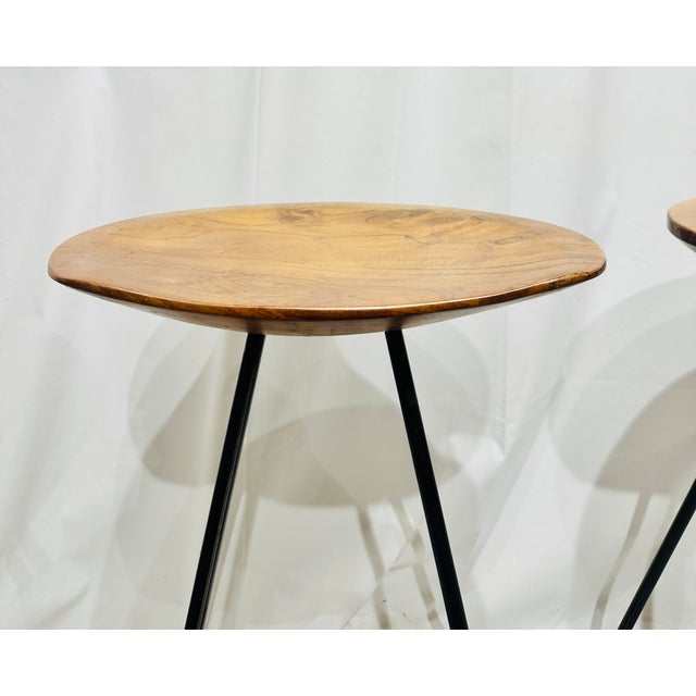 Anthropologie Set of 3 Organic Modern Live Edge Wood & Black Iron Bar Stools For Sale - Image 4 of 7