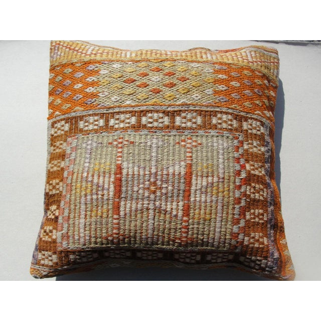 Kilim Rug Pillow Made from old turkish kilims Back side cotton and has closed with a solid hidden zipper size:24" x 24" It...