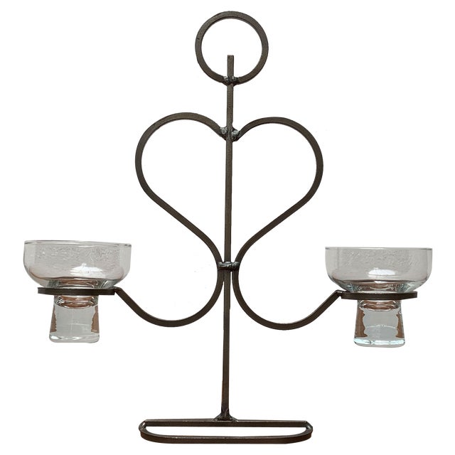 Mid-Century Danish Metal and Glass Candleholder, 1960s For Sale