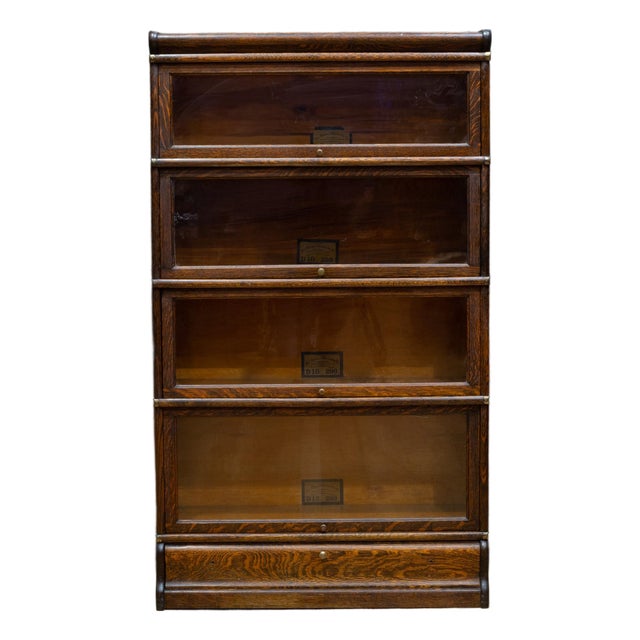Globe-Wernicke 4 Stack Lawyer's Bookcase With Graduated Shelves and Rare Bottom Drawer c.1900 For Sale