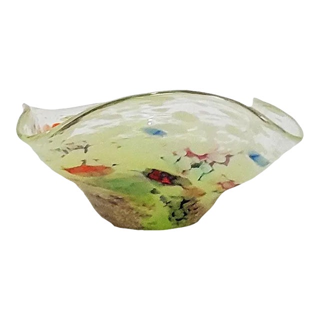 Estes Park Hand Blown Glass Ruffled Bowl - One of a Kind For Sale