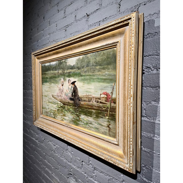 Leon Moran—Elegant Figures Fishing on the Water-19th-Century American Romantic Oil Painting For Sale - Image 12 of 14