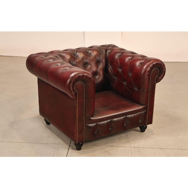 Animal Skin Chesterfield Style Pair of Oxford Red Leather Club Chairs For Sale - Image 7 of 18