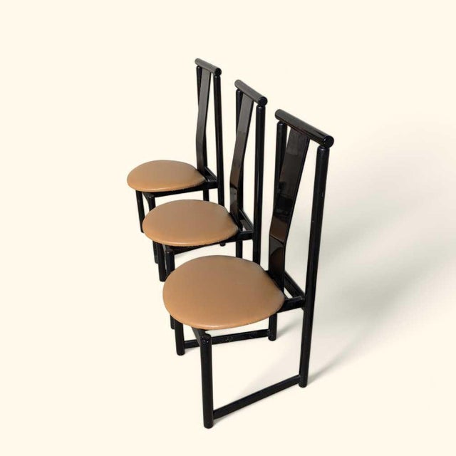 Set of Six BiF Postmodern Black Lacquer Dining Chairs, 1980s For Sale - Image 14 of 17