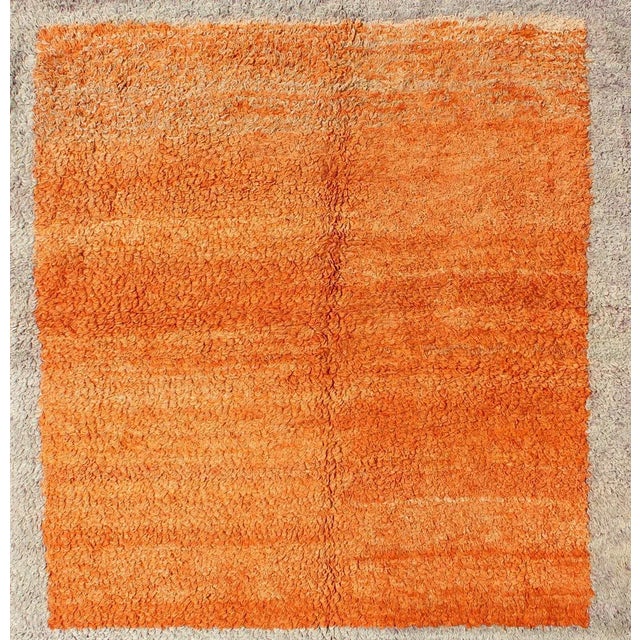 Squared Size Vintage Tulu With Minimalist Design Rug in Solid Orange and Taupe For Sale - Image 4 of 12