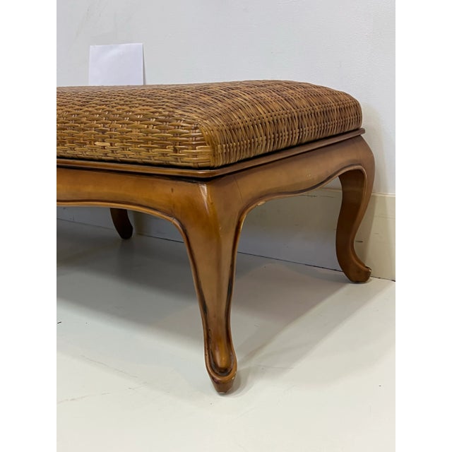 Wood 20th Century Cabriolet Legs Bench With Seagrass For Sale - Image 7 of 9