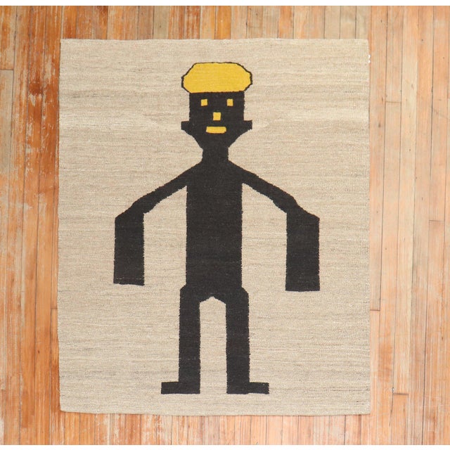Textile Late 20th Century Hey Dude Pictorial Persian Kilim Wall Hanging - 3'9" x 4'3" For Sale - Image 7 of 18