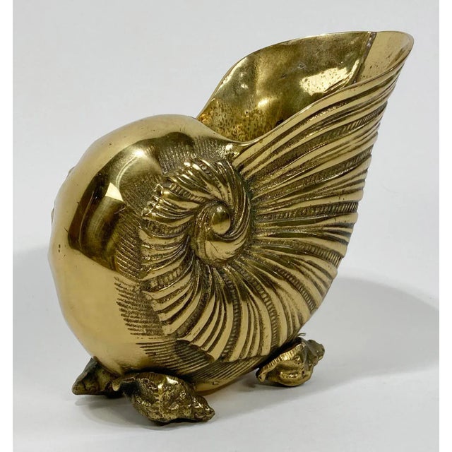 Hollywood Regency Vintage Brass Nautilus Shell Planter Cachepot For Sale - Image 3 of 9