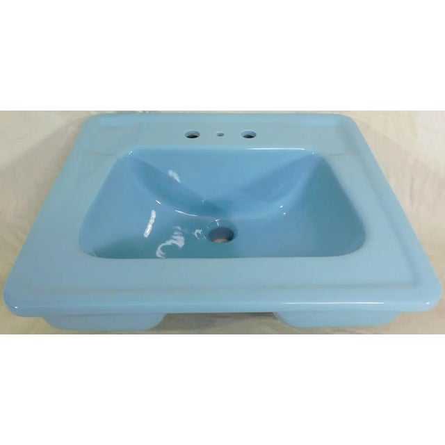 Mid-Century Modern 1965 Vintage Unused "Standard" Regency Blue Vitreous China Rectangle Drop-in Sink For Sale - Image 3 of 15