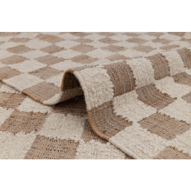 2.6x6Ft. Checkered Natural Wool Jute Ivory Hand Woven Premium Quality Rug For Sale - Image 10 of 13