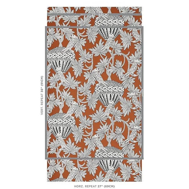 Architectural vases, tropical vines, and exotic birds come together in the Santarem wallpaper design. This stylized,...