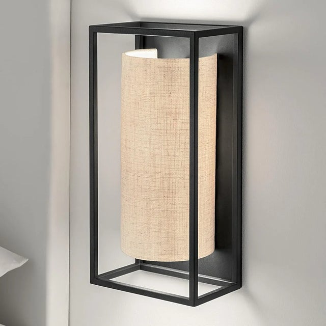 Not Yet Made - Made To Order Textured Black Frame With Semi Cylinder Shade Wall Light For Sale - Image 5 of 6