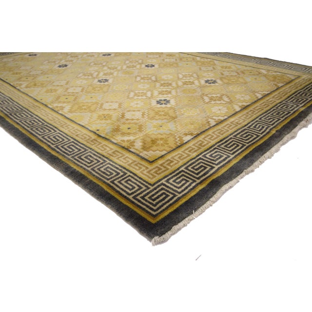 77137 Vintage Chinese Rug, 04'08 x 06'09. The Golden Continuum: A Vintage Chinese Masterpiece of Tessellated Harmony This...