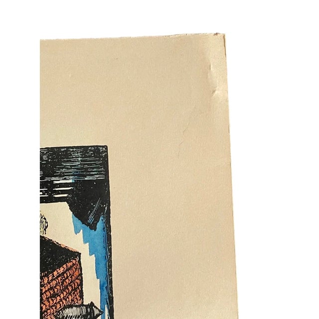 1940s Juan Castells Marti Lithograph, 1940s – Spanish Artist Woodcut Print – Color on Woven Paper – Spain Art – 14"x10" For Sale - Image 5 of 6