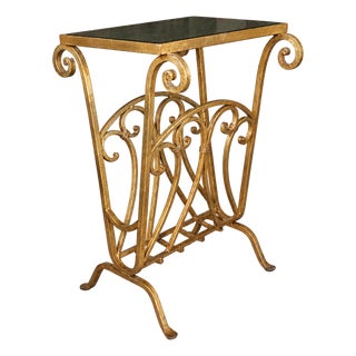 Mid-20th Century Hollywood Regency Gilt Metal Magazine Side Table With Mirrored Top For Sale