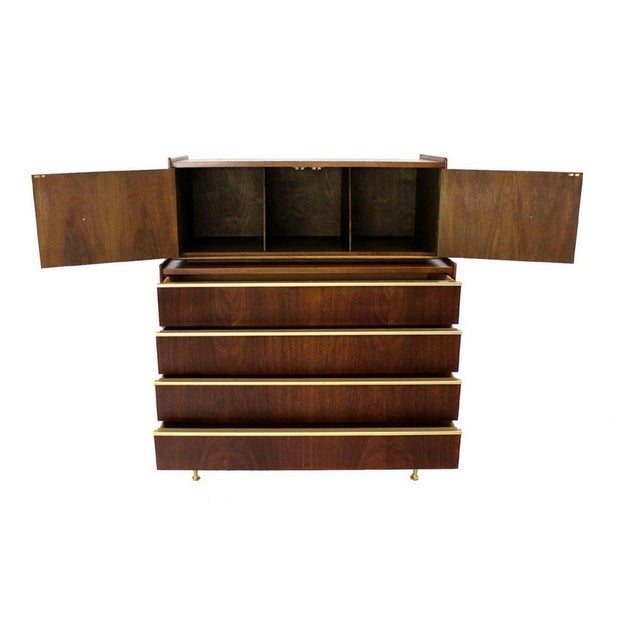 Edmond J. Spence Edmond Spence Walnut Brass Two Part High Gentleman's Chest Dresser Cabinet MINT For Sale - Image 4 of 10