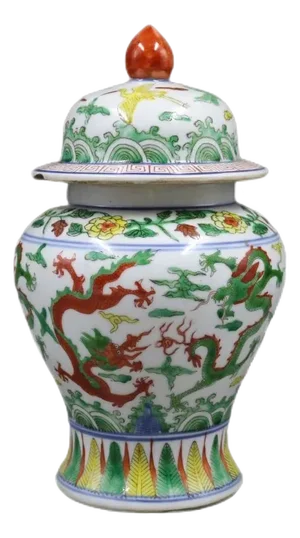 Early 20th Century Chinese Ceramic Pot Ming Dynasty Jiajing Marked Blue and White Famille Verte Porcelain Ginger Jar Hand Painted Dragon Pattern