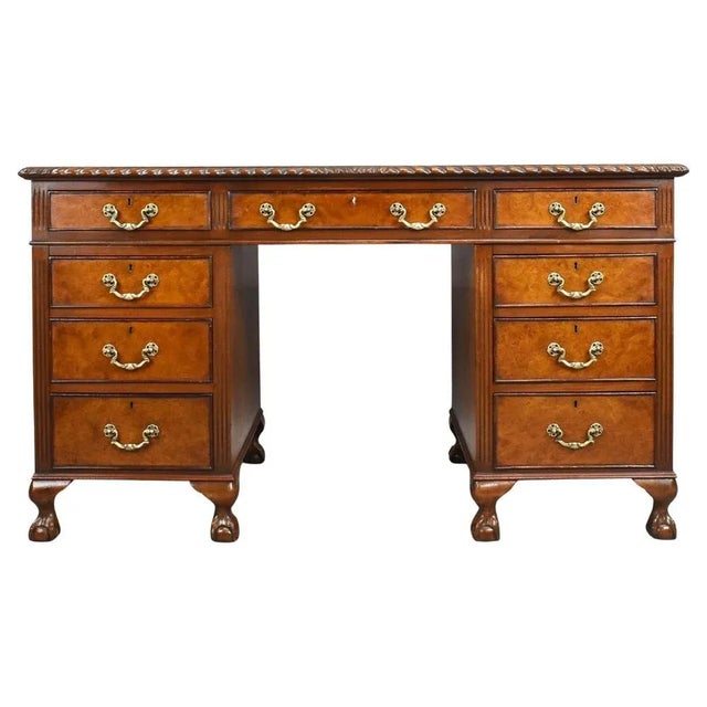 Vintage Burr Walnut Pedestal Desk, 1920 For Sale - Image 12 of 12