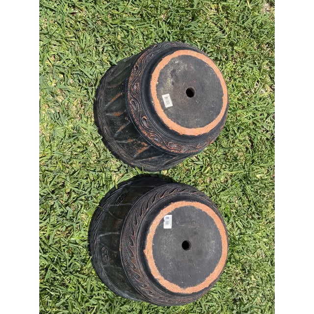 Vintage Mexican Blackwashed Terracotta Planters – Pair For Sale - Image 10 of 11
